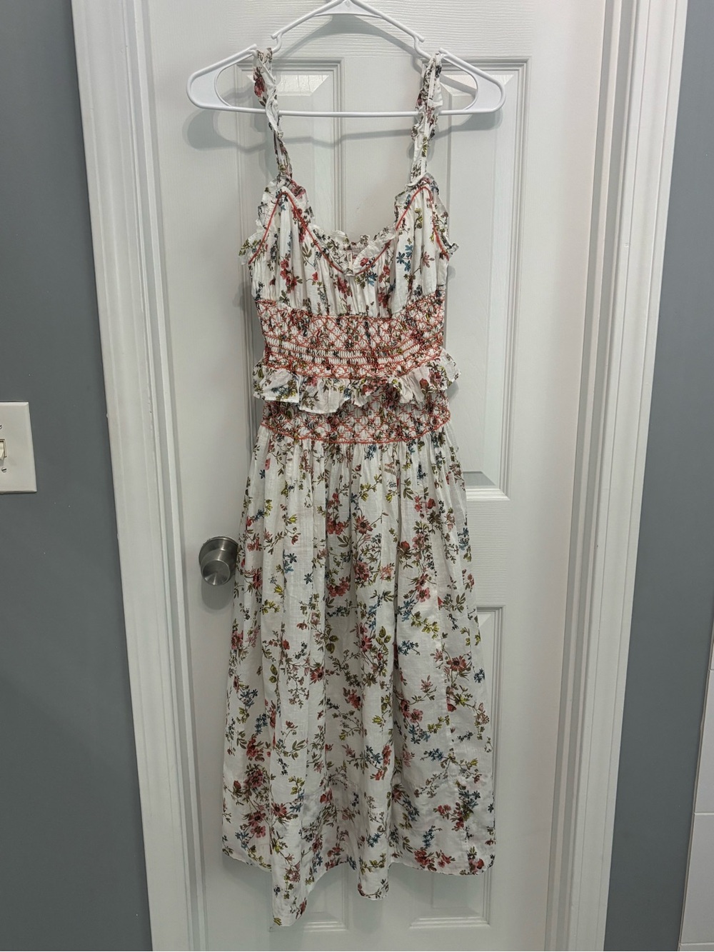 NWOT Anthropologie Midi Dress with Red & Blue Floral Print
